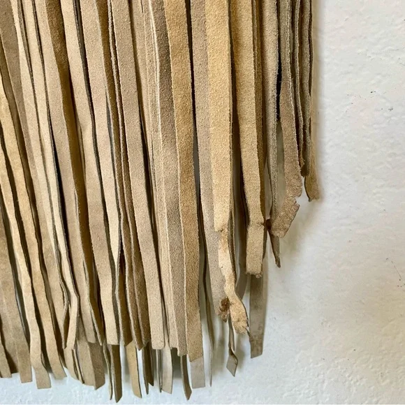 Vintage Suede Leather Long Fringe Vest Taupe Camel Boho Layering Piece NWT - Picture 8 of 16